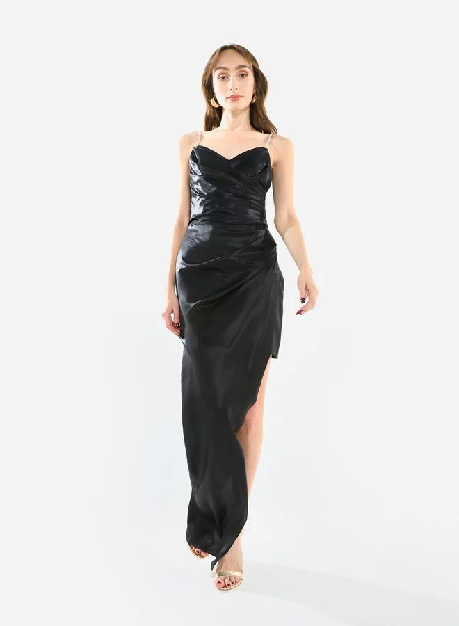 House of Moda Women Cowl Neck Crystal Strap Gown Maxi Dress